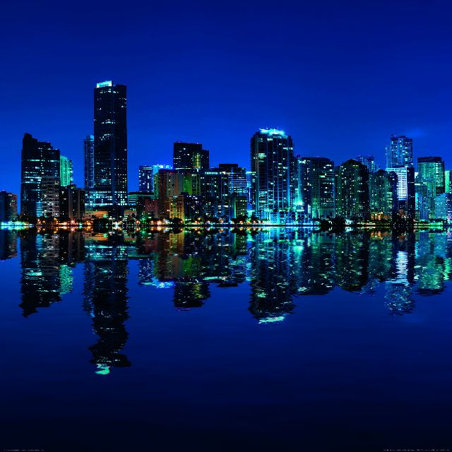 Miami skyline at night by Carsten Reisinger — Poster Plus