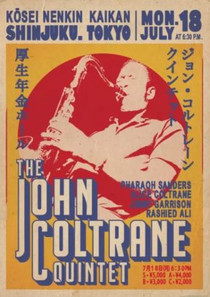 Wall tour poster for jazz musician John Coltane's performance in Tokyo