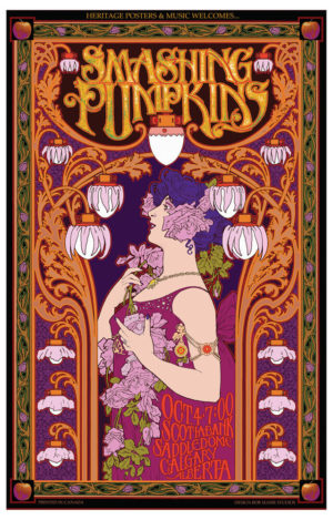A wall tour poster print by artist Bob Masse for The Smashing Pumpkins Tour in Calgary