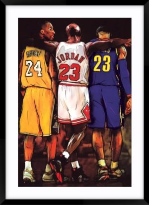 Framed artwork picture of Michael Jordan Kobe Bryant and Lebron James