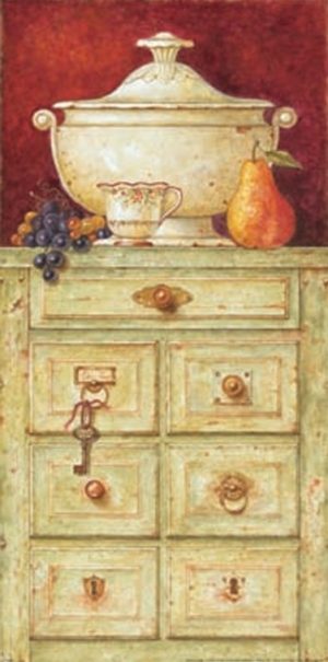 Eric Barjot - Vintage Dresser With Pots And Pear Art Print