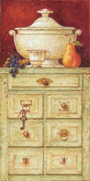 Eric Barjot - Vintage Dresser With Pots And Pear Art Print