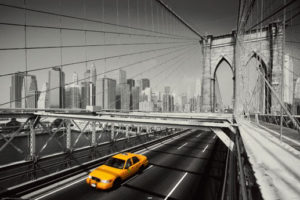 New York Brooklyn Bridge Yellow Taxi Cab Car Poster