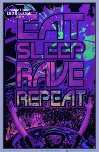 Eat Sleep Rave Repeat Flocked Velvet Blacklight Poster - Image 2