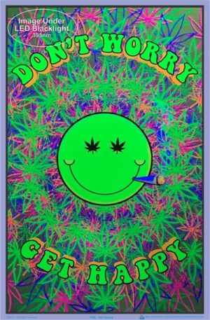 Don't Worry Get Happy Flocked Velvet Blacklight Poster - Image 2
