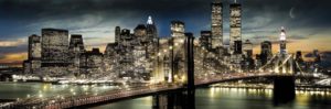 New York Twin Towers Brooklyn Bridge At Night Moon Jumbo Poster