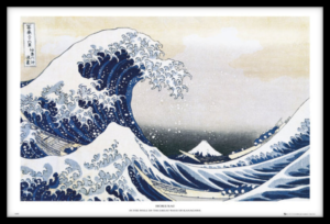 Katsushika Hokusai - The Great Wave off Kanagawa Poster (Light tones and white border) - Maxi Poster 61x91.5cm in Black Frame