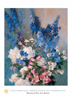 Laura Coombs Hills - Larkspur, Peonies And Canterbury Bells Art Print