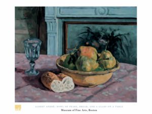 Albert Andre - Bowl Of Pears, Bread And A Glass On A Table Art Print