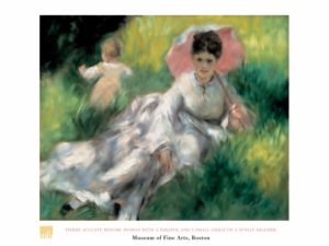 Pierre-Auguste Renoir - Woman With A Parasol And A Small Child On A Sunlit Hillside Art Print