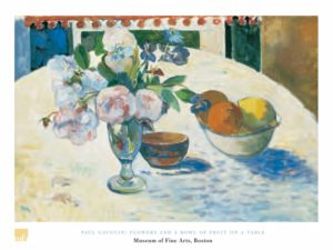 Paul Gauguin - Flowers And A Bowl Of Fruit On A Table Art Print