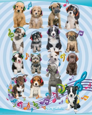 Keith Kimberlin - Puppies Headphones Blue Spiral Mini Poster