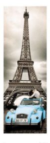 Paris Eiffel Tower Blue Car Photographic Print