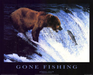 Gone Fishing Brown Bear Mini Poster