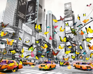New York Manhattan Yellow Taxis And Butterflies Mini Poster