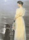 Peter Kroyer - Summer Evening at Skagen, the Artist's Wife with a Dog on the Beach, 1892 Art Print