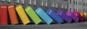 Coloured Phone Boxes Falling Kingston-Upon-Thames Jumbo Poster