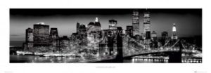 New York Twin Towers Brooklyn Bridge At Night Photographic Print