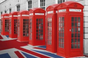 London Telephone Boxes Union Jack Flag Poster