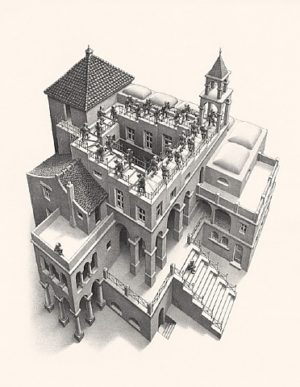 Maurits Cornelis Escher - Ascending And Descending Art Print