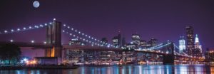 New York Brooklyn Bridge And Manhattan Skyline With A Full Moon Photographic Print