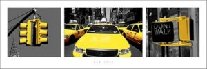 New York Yellow Taxi Triptych Car Slim Poster