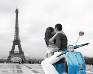 Paris Eiffel Tower Blue Scooter Mini Poster