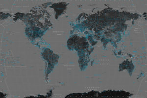 World Map Black with Blue Poster
