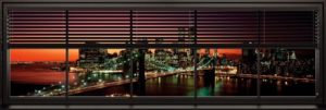 New York Twin Towers Brooklyn Bridge Through Blinds Slim Poster