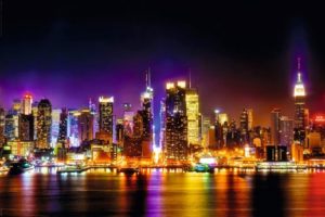 New York Manhattan Skyline Bright Lights Poster