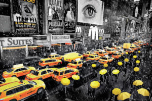 New York Yellow Taxis And Umbrellas Poster