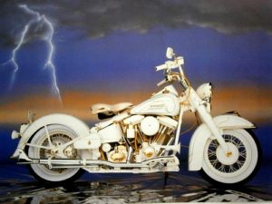 Sturgis White and Gold Motorbike Mini Poster