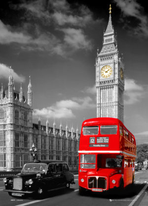 London Big Ben Black Taxi And Red Bus Large 3D Lenticular Poster