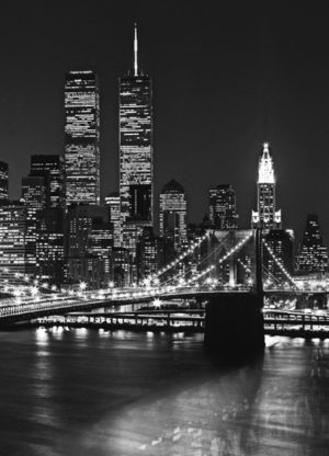 New York Twin Towers Brooklyn Bridge At Night Mural 4 PART