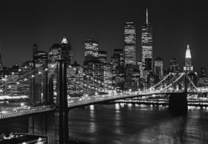New York Twin Towers Brooklyn Bridge At Night Poster Mural 8 PART