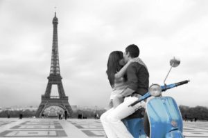 Paris Eiffel Tower Blue Scooter Poster