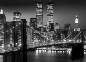 New York Twin Towers Brooklyn Bridge At Night Giant Poster