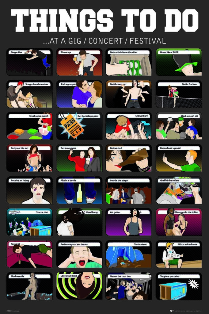 Gig Activities. Examples Things to do at a Gig/Festival Poster — Poster Plus