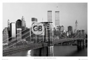 New York Twin Towers Brooklyn Bridge Poster