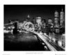 New York Twin Towers Brooklyn Bridge At Night And Road Mini Poster