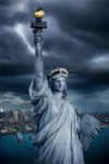 New York Statue Of Liberty Lightning Poster