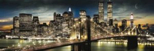New York Twin Towers Brooklyn Bridge At Night Moon Slim Poster