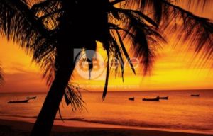 Sunset Beach Boat Poster