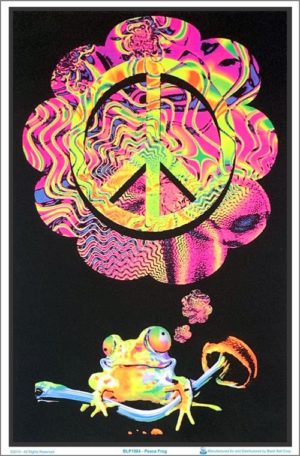 Peace Frog Mushroom Flocked Velvet Blacklight Poster
