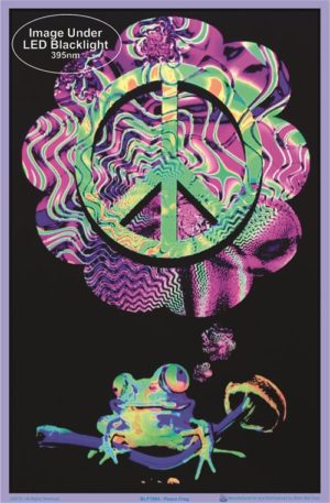 Peace Frog Mushroom Flocked Velvet Blacklight Poster - Image 2