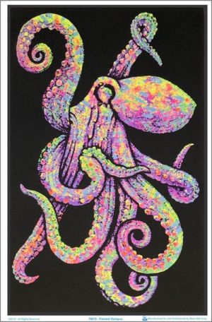 Painted Octopus Flocked Velvet Blacklight Poster
