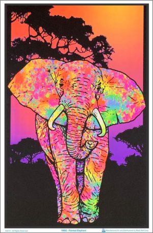 Painted Elephant Flocked Velvet Blacklight Poster