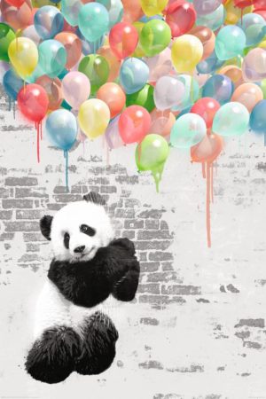 Panda With Balloons Poster