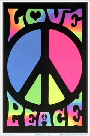 Peace and Love Retro Flocked Velvet Blacklight Poster