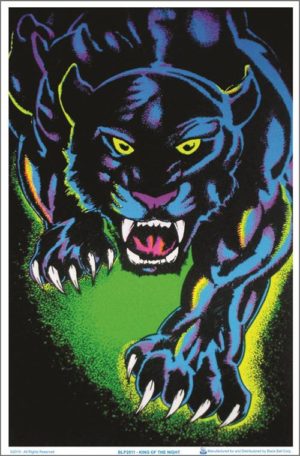 Black Cat King of the Night Flocked Velvet Blacklight Poster